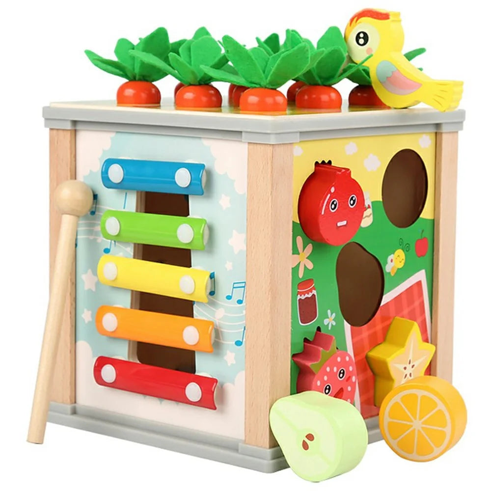 MWDH-006 6 in 1 Wooden Multifunctional Bead Maze Cube with Xylophone and Clock for Children - 1