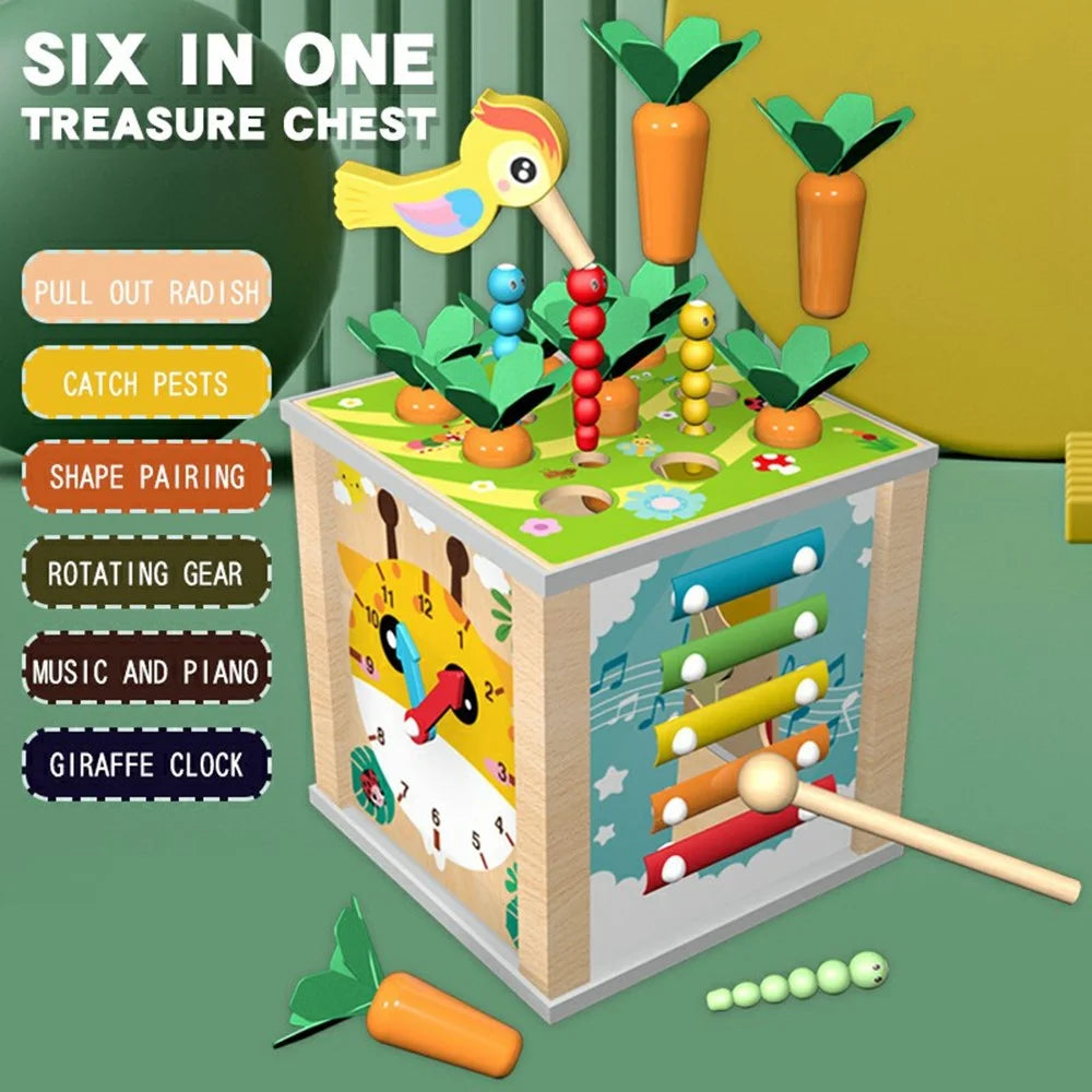 MWDH-006 6 in 1 Wooden Multifunctional Bead Maze Cube with Xylophone and Clock for Children - 3
