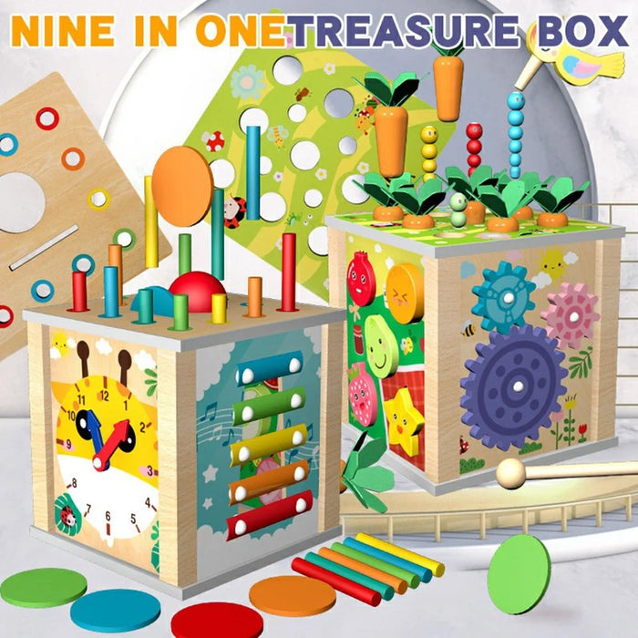 MWDH-021 9 in 1 Multifunctional Wooden Educational Toy for Kids Carrot Pulling Insect Catching Activity Cube - 2