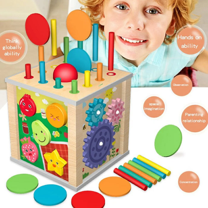 MWDH-021 9 in 1 Multifunctional Wooden Educational Toy for Kids Carrot Pulling Insect Catching Activity Cube - 3