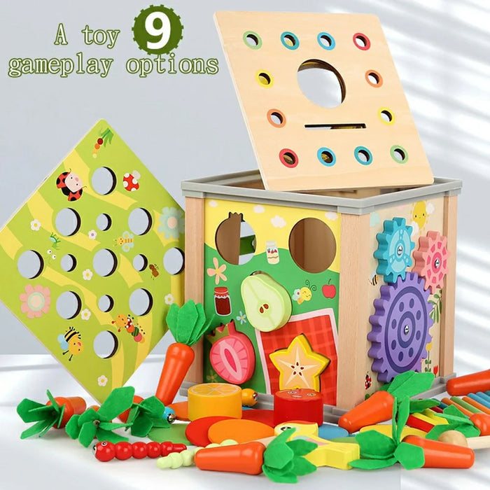MWDH-021 9 in 1 Multifunctional Wooden Educational Toy for Kids Carrot Pulling Insect Catching Activity Cube - 4