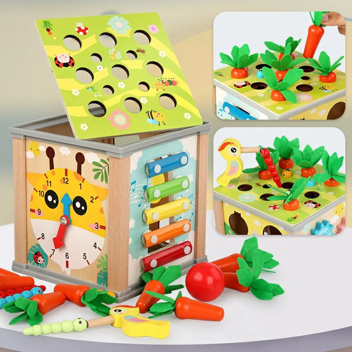 MWDH-021 9 in 1 Multifunctional Wooden Educational Toy for Kids Carrot Pulling Insect Catching Activity Cube - 6