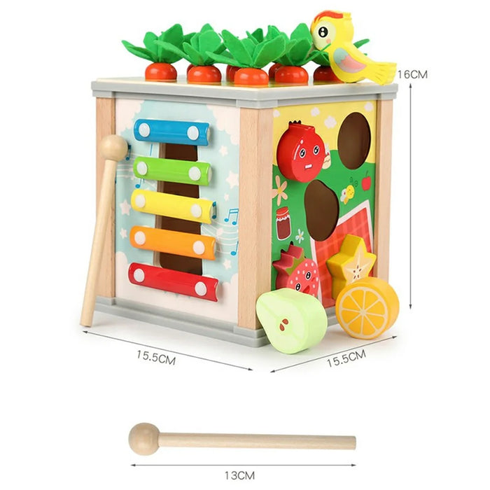 MWDH-021 9 in 1 Multifunctional Wooden Educational Toy for Kids Carrot Pulling Insect Catching Activity Cube - 7