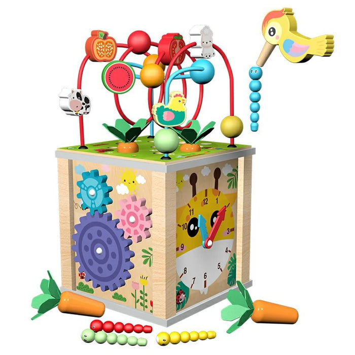 MWDH-020 7 in 1 Wooden Preschool Toy Bead Maze Cube Xylophone Clock for Kids Educational Toy - 1