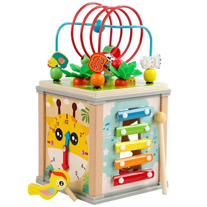MWDH-020 7 in 1 Wooden Preschool Toy Bead Maze Cube Xylophone Clock for Kids Educational Toy - 2