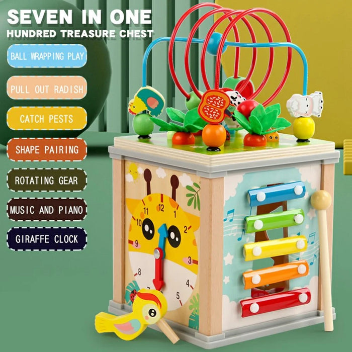 MWDH-020 7 in 1 Wooden Preschool Toy Bead Maze Cube Xylophone Clock for Kids Educational Toy - 3