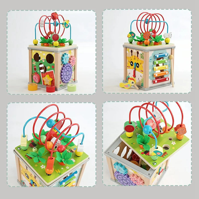 MWDH-020 7 in 1 Wooden Preschool Toy Bead Maze Cube Xylophone Clock for Kids Educational Toy - 4