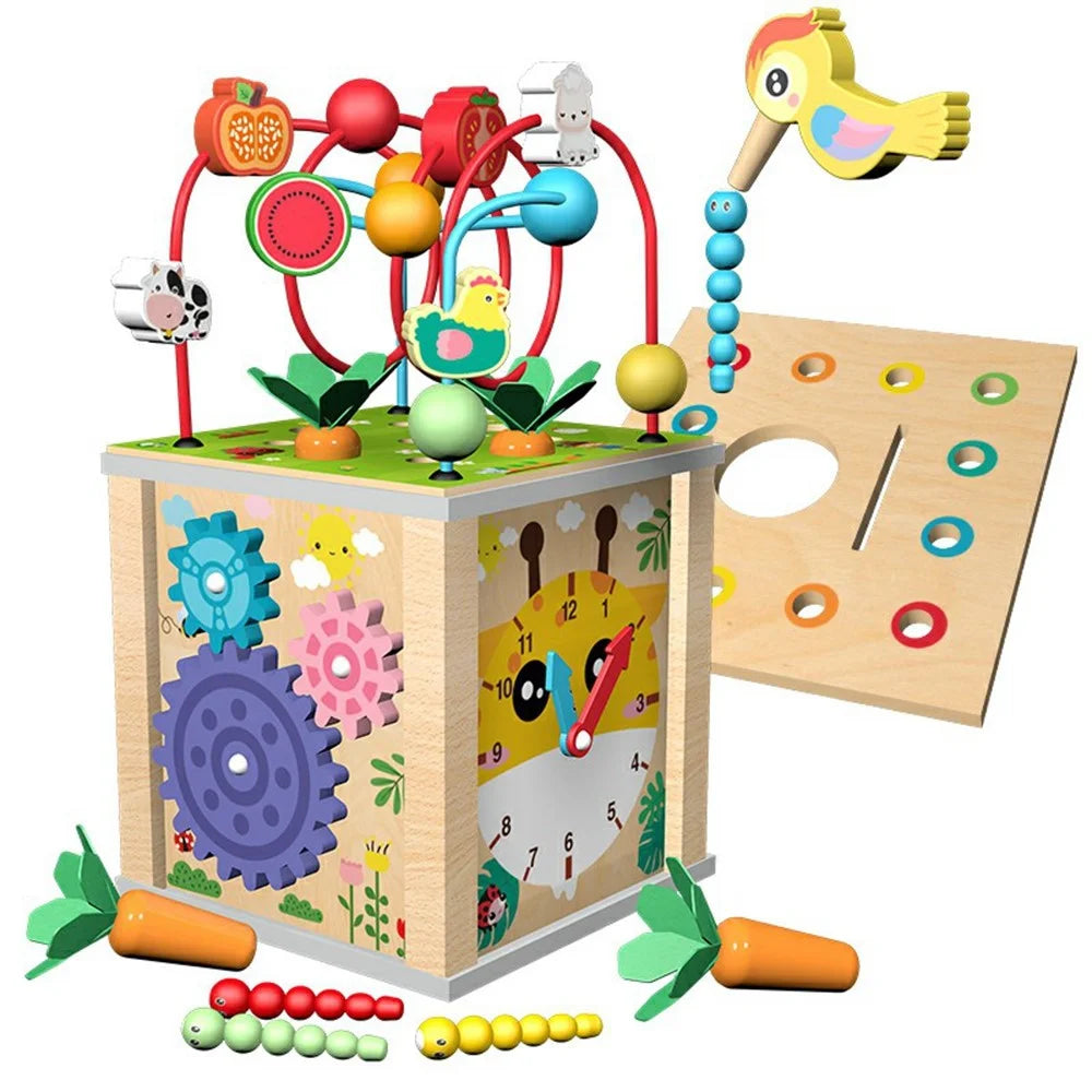 MWDH-021 10 in 1 Wooden Bead Maze Cube with Xylophone and Clock Preschool Toy for Kids - 2