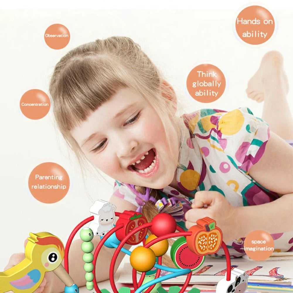 MWDH-021 10 in 1 Wooden Bead Maze Cube with Xylophone and Clock Preschool Toy for Kids - 4