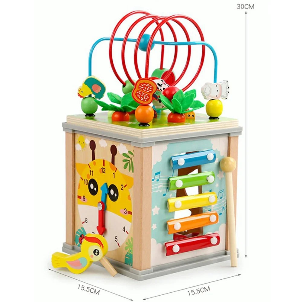 MWDH-021 10 in 1 Wooden Bead Maze Cube with Xylophone and Clock Preschool Toy for Kids - 7