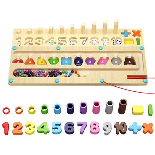 MWDH-010 Multifunctional Wooden Magnetic Counting Ball Toy Color Sorting Number Learning Pen Grip Training Educational Toy for Kids - 1