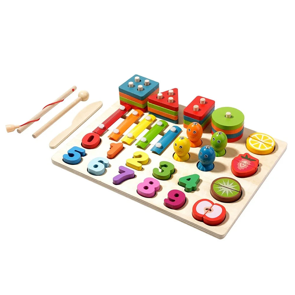 MWDH-2502 Educational Wooden Toy Shape Color Match Fishing Puzzle Learning Toy for Kids - 1