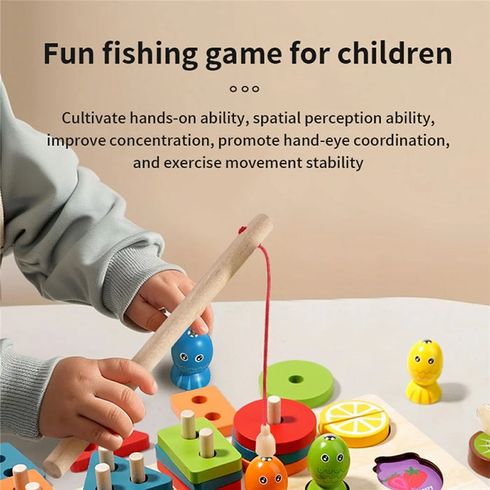 MWDH-2502 Educational Wooden Toy Shape Color Match Fishing Puzzle Learning Toy for Kids - 4