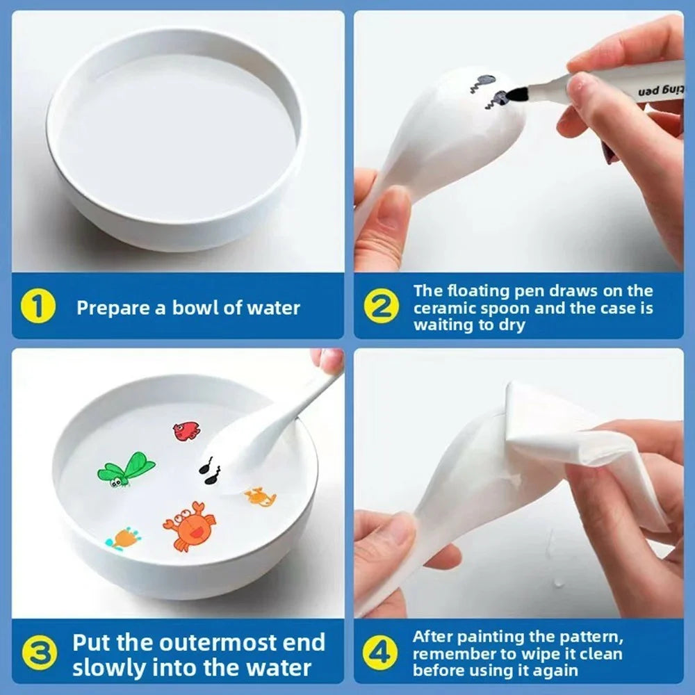 6820 8Pcs Magic Water Art Painting Marker Pen with Ceramic Spoon Set Doodle Toy for Kids - 2