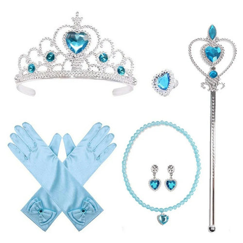 Princess Dress Up Accessories with Crown Gloves Magic Wand Necklace Ring Earrings for Girls Cosplay Party - 1