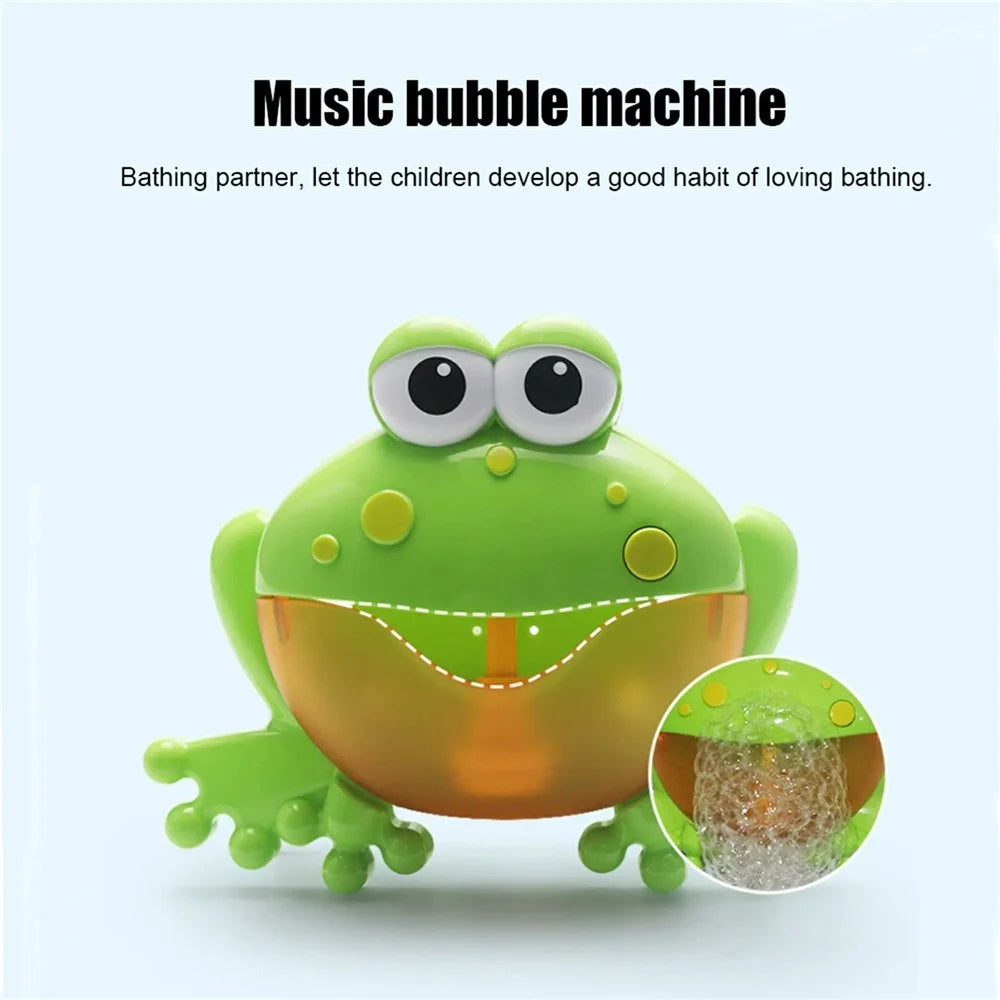 Cartoon Frog Bubble Machine Music Bath Toy with Suction Cups for Baby Toddler Bathtub Play - 2