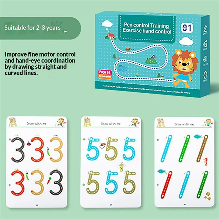 64 Pages Children Magic Practice Copybook with 8 Pens and Eraser Board Pen Control Training Kit for Kids - 3