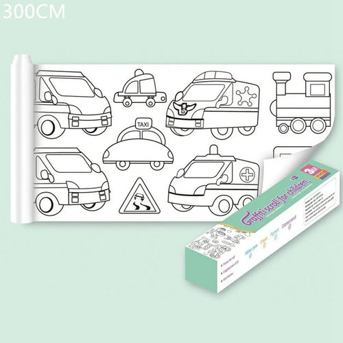 300cm Drawing Paper Roll for Kids Graffiti Scroll Waterproof Children Coloring Paper Art Supplies - Vehicles - 1