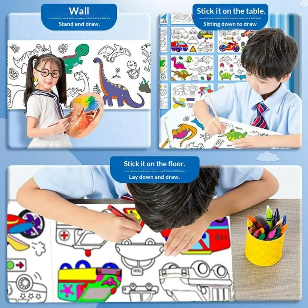 300cm Drawing Paper Roll for Kids Graffiti Scroll Waterproof Children Coloring Paper Art Supplies - Vehicles - 5