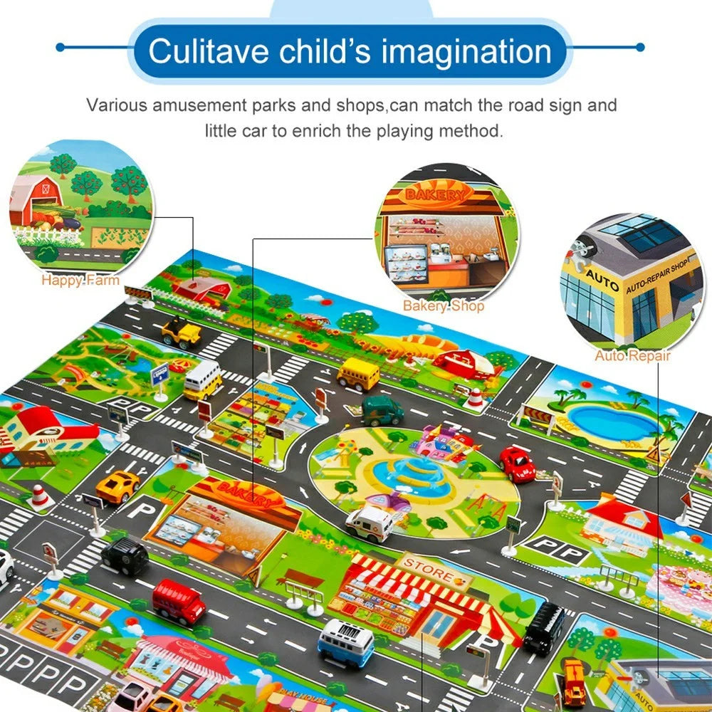 LH001 130 x 100cm Baby Play Mat Waterproof Road Map Educational Rug Toddler Crawling Carpet - 4