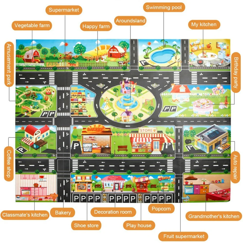 LH001 130 x 100cm Baby Play Mat Waterproof Road Map Educational Rug Toddler Crawling Carpet - 5