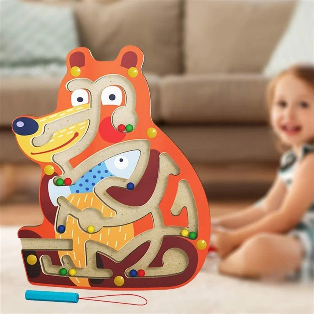 Cartoon Bear Design Wooden Magnetic Maze Board Game Educational Toy for Kids - 2