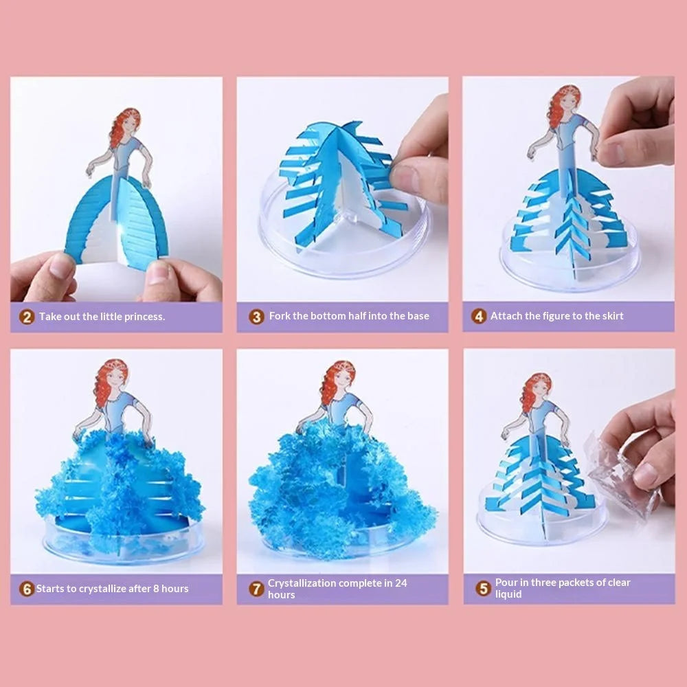 Magic Paper Tree Toy Growing Blossom Tree with Princess Dress Design Tabletop Decor - Blue - 3