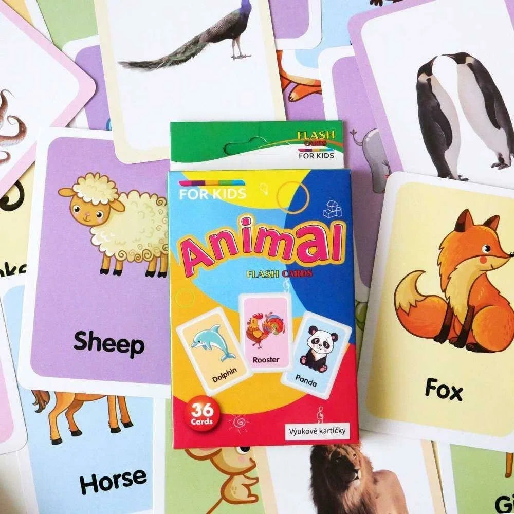 36Pcs Animal Flash Cards Baby Educational English Word Learning Cards for Early Development - 2