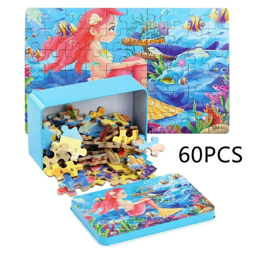 60Pcs / Set Mermaid Theme Wooden Jigsaw Puzzle for Kids Early Learning Educational Toy - 1