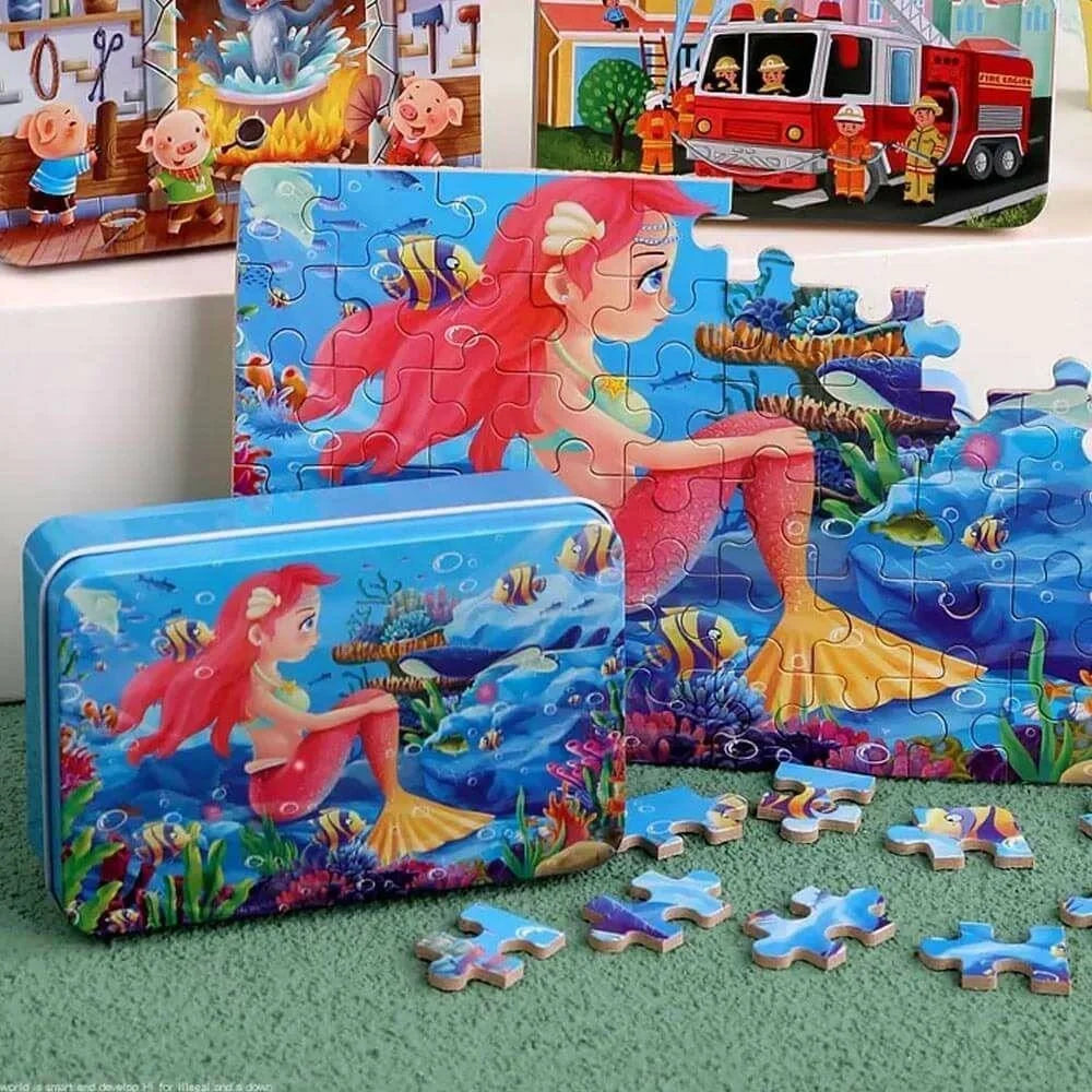 60Pcs / Set Mermaid Theme Wooden Jigsaw Puzzle for Kids Early Learning Educational Toy - 4