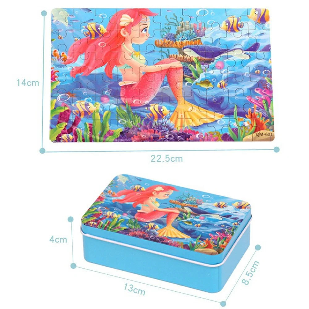 60Pcs / Set Mermaid Theme Wooden Jigsaw Puzzle for Kids Early Learning Educational Toy - 7