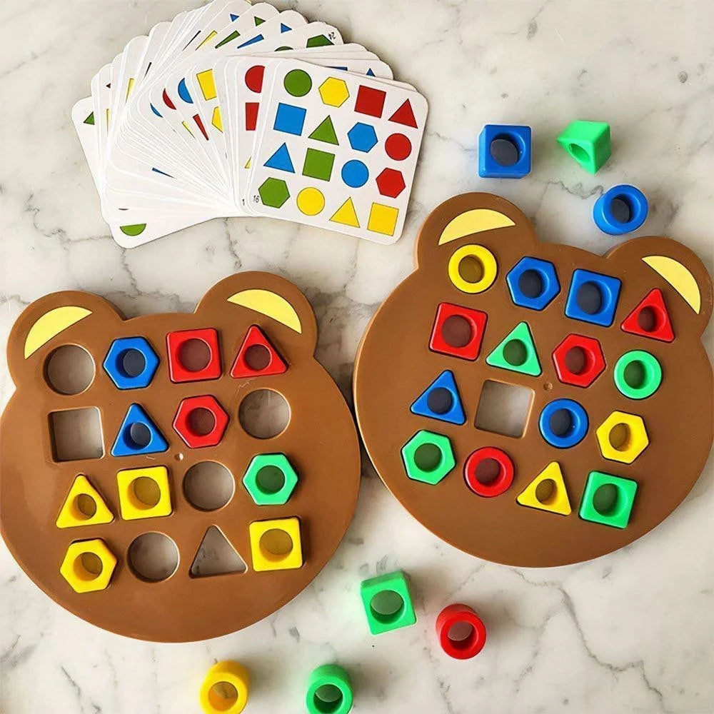 Little Bear Geometric Shape Matching Puzzle Educational Cognitive Training Game Kids Toy Gift - Multi-color - 3