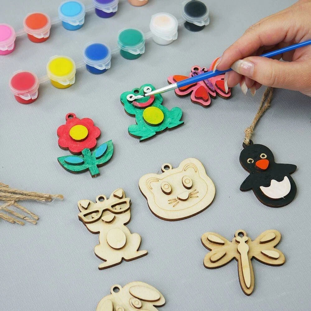 12Pcs DIY Animal Fridge Magnet Kit Refrigerator Magnetic Stickers Wooden Painting Set Kids Gift - Burlywood - 3
