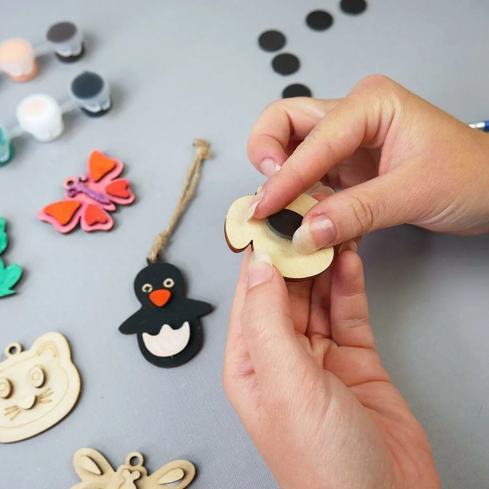 12Pcs DIY Animal Fridge Magnet Kit Refrigerator Magnetic Stickers Wooden Painting Set Kids Gift - Burlywood - 4
