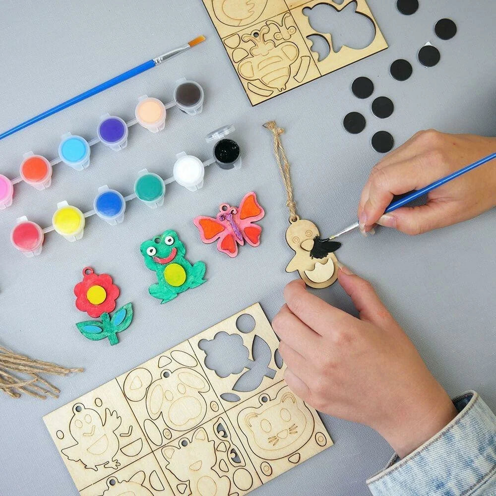 12Pcs DIY Animal Fridge Magnet Kit Refrigerator Magnetic Stickers Wooden Painting Set Kids Gift - Burlywood - 5