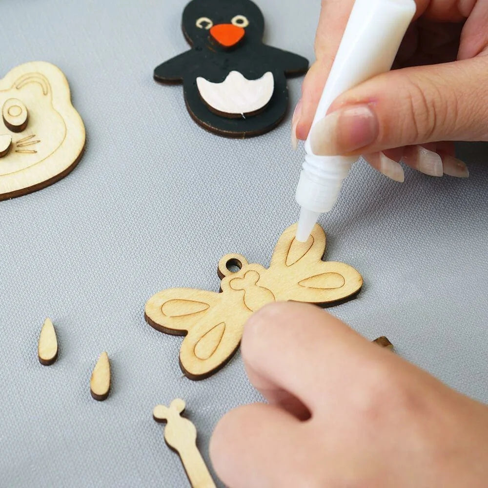 12Pcs DIY Animal Fridge Magnet Kit Refrigerator Magnetic Stickers Wooden Painting Set Kids Gift - Burlywood - 6