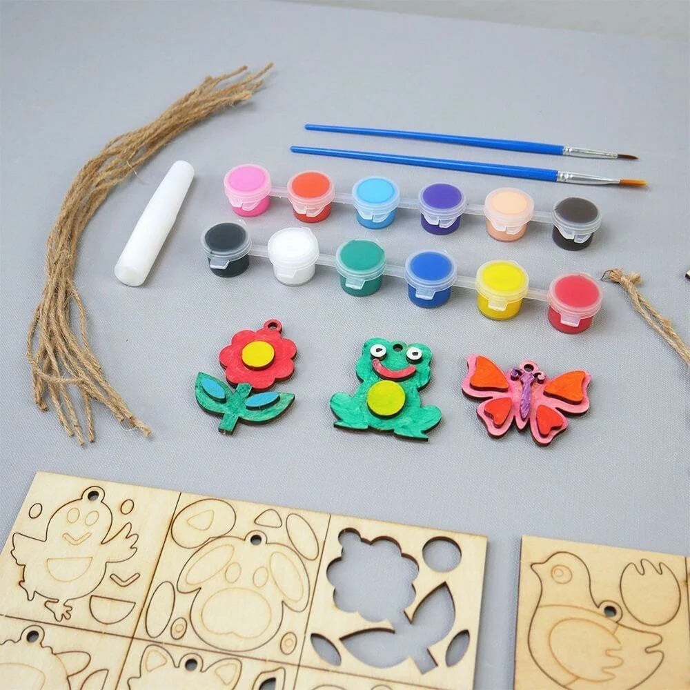 12Pcs DIY Animal Fridge Magnet Kit Refrigerator Magnetic Stickers Wooden Painting Set Kids Gift - Burlywood - 7
