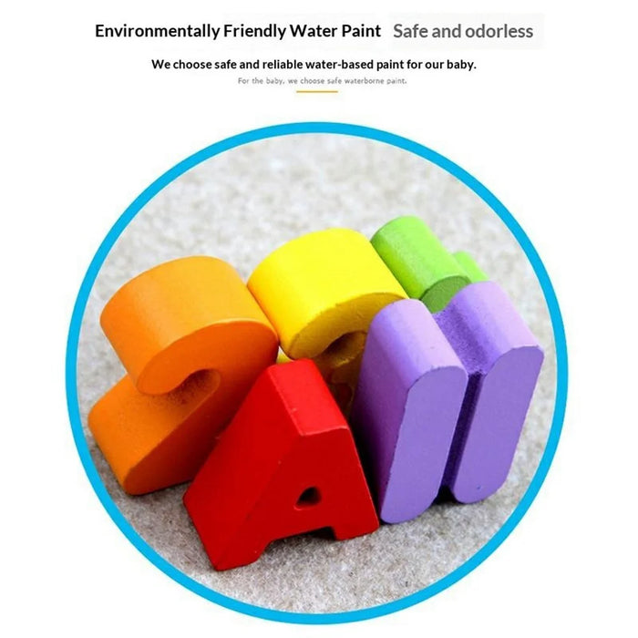 3 in 1 Wooden Alphabet Number Matching Puzzle Board with Rainbow Counting Rings Early Learning Toy - Multi-color - 5