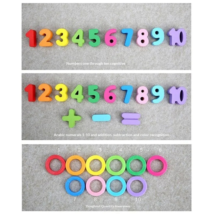 3 in 1 Wooden Alphabet Number Matching Puzzle Board with Rainbow Counting Rings Early Learning Toy - Multi-color - 7