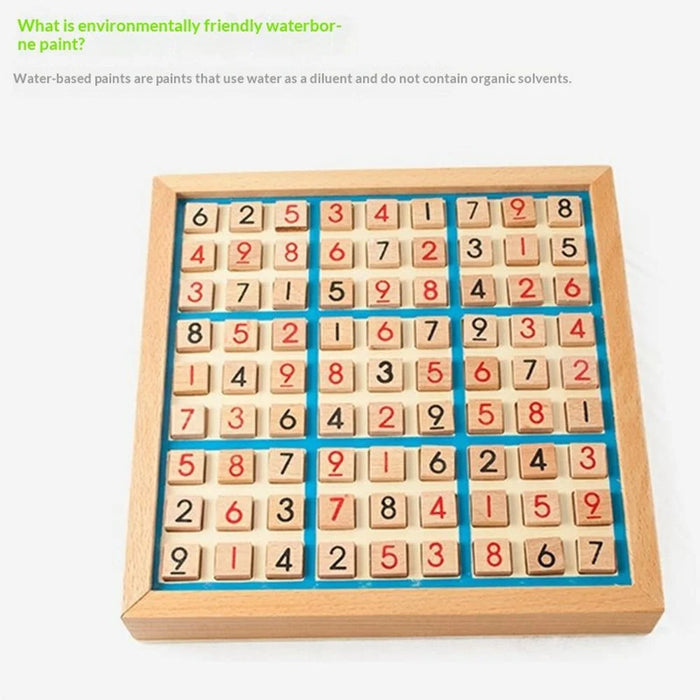 Nine Square Grid Wooden Sudoku Game Kids Digits Inference Logic Games Desktop Puzzle Toy with Storage Drawer - Blue - 2