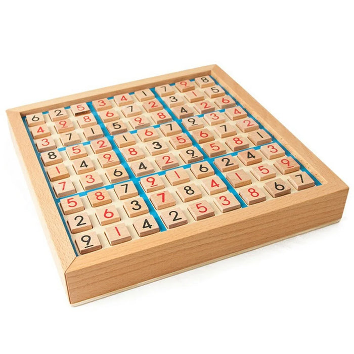 Nine Square Grid Wooden Sudoku Game Kids Digits Inference Logic Games Desktop Puzzle Toy with Storage Drawer - Blue - 4