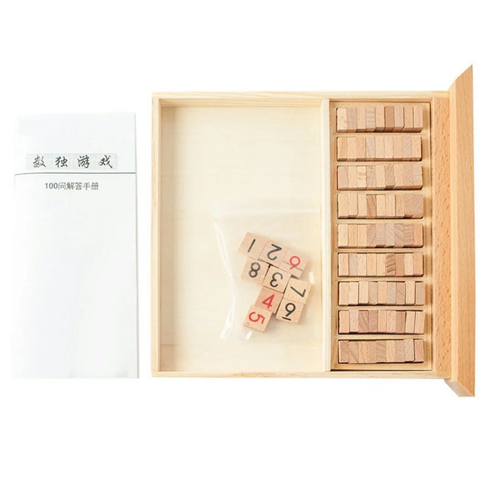 Nine Square Grid Wooden Sudoku Game Kids Digits Inference Logic Games Desktop Puzzle Toy with Storage Drawer - Blue - 6