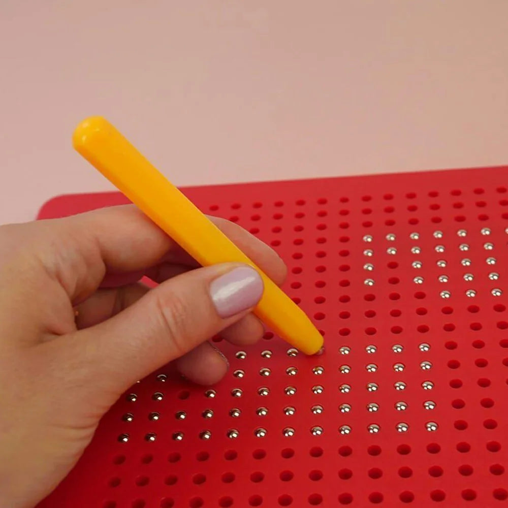 Magnetic Bead Drawing Board 714 Beads Educational Toy Reusable Writing Pad Large Size with Magnetic Stylus - Red - 6