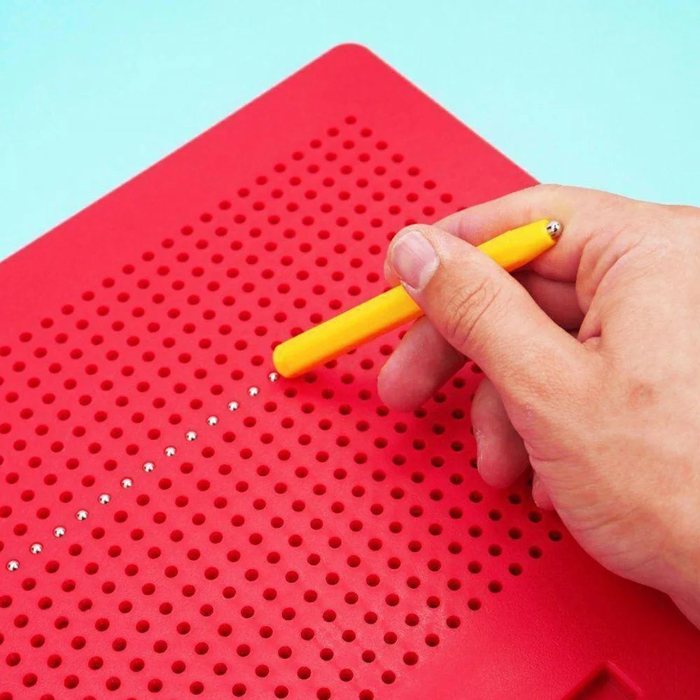 Magnetic Bead Drawing Board 714 Beads Educational Toy Reusable Writing Pad Large Size with Magnetic Stylus - Red - 7
