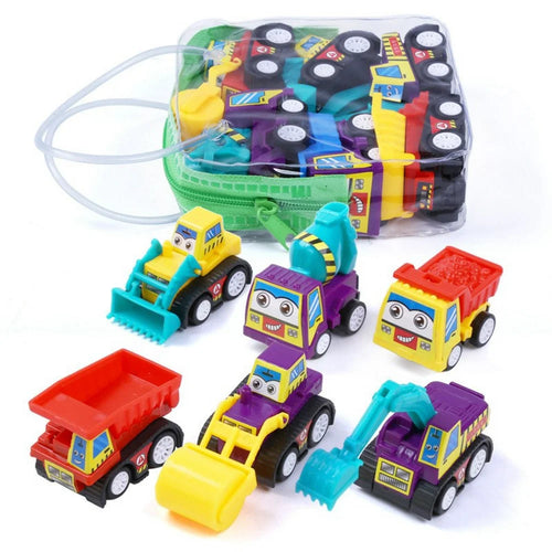 6 Pcs Set Children Construction Vehicle Toy Pull Back Cars Cartoon Engineering Trucks Educational Playset Gift, Color Random - 1