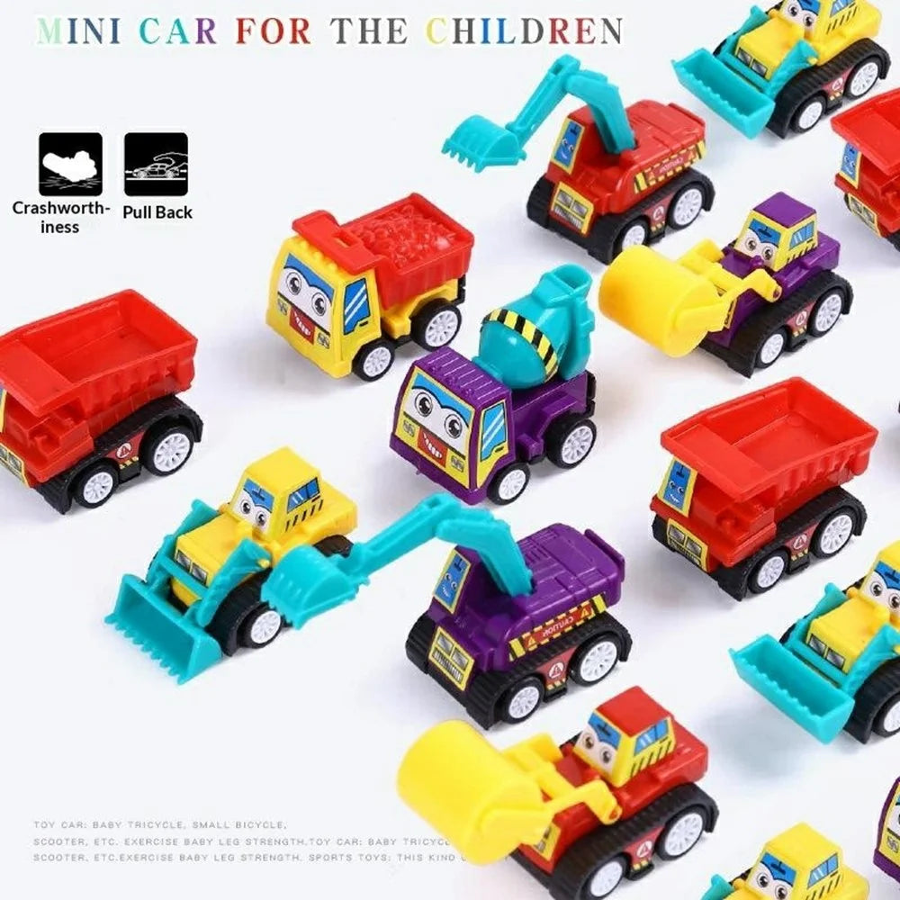 6 Pcs Set Children Construction Vehicle Toy Pull Back Cars Cartoon Engineering Trucks Educational Playset Gift, Color Random - 2