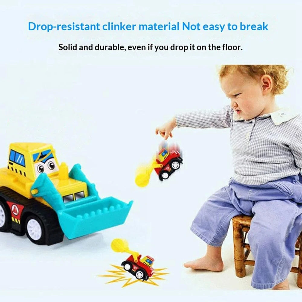 6 Pcs Set Children Construction Vehicle Toy Pull Back Cars Cartoon Engineering Trucks Educational Playset Gift, Color Random - 4