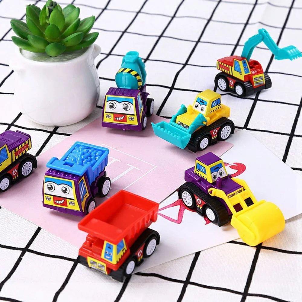 6 Pcs Set Children Construction Vehicle Toy Pull Back Cars Cartoon Engineering Trucks Educational Playset Gift, Color Random - 6