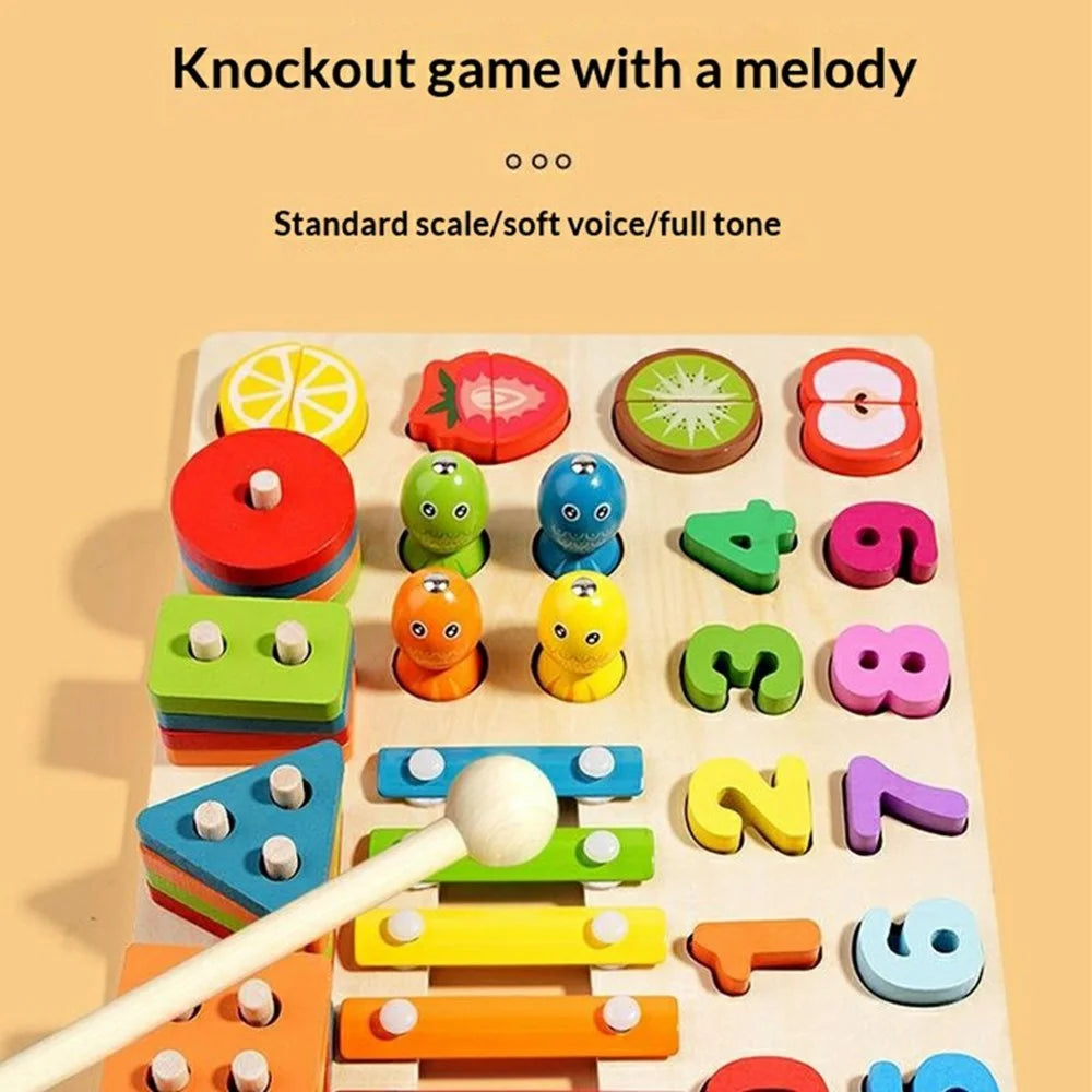 MWDH-2501 Wooden Educational Toy Set 5 In 1 Xylophone Number Puzzle Fruit Cutting Toy Gift for Kids - 4