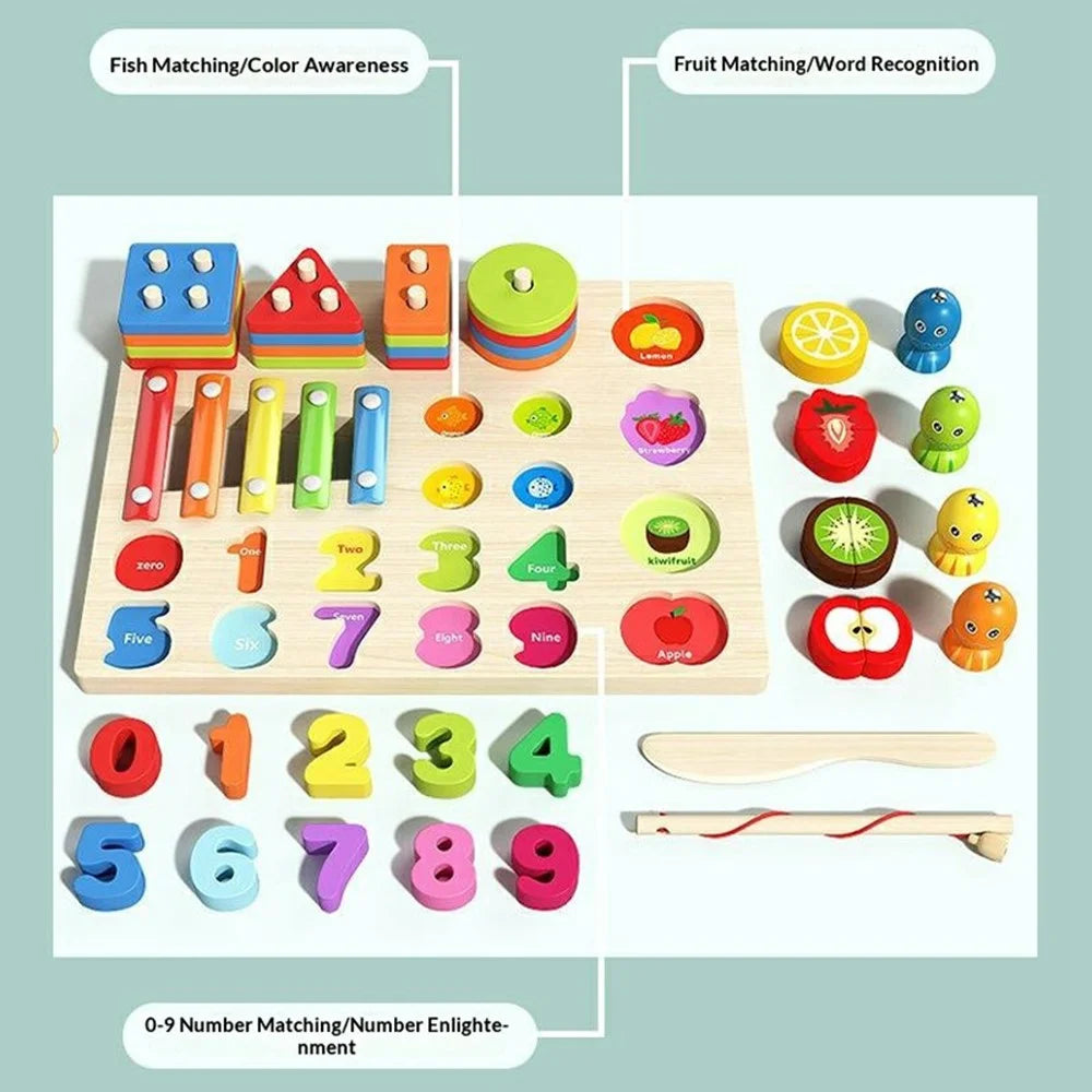 MWDH-2501 Wooden Educational Toy Set 5 In 1 Xylophone Number Puzzle Fruit Cutting Toy Gift for Kids - 5